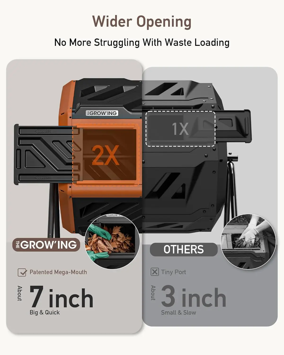 43 Gallon Dual Chamber Tumbling Composter, Fast Assembly Outdoor Rotating Compost Bin for Garden Backyard