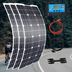 100W 200W 300W 400W Flexible Solar Panel High Efficiency 23% PWM Controller for RV Boat Car Home 12V 24V Battery Charger