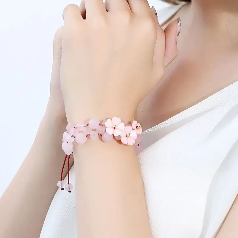 Pink Crystal Bracelet Girlfriend Two-Person Student Korean Style Sweet Personality Bracelet Retro Art Style Accessories Jewelry