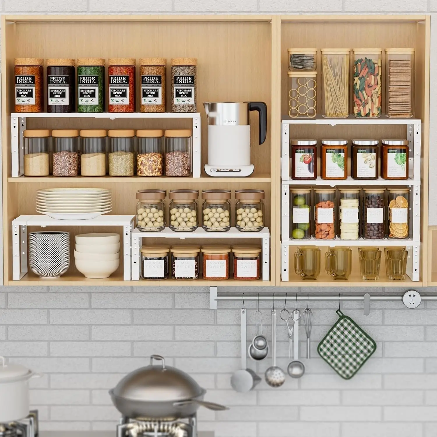 

Expandable Spice Rack Organizion For Kitchen Cabinet, Seasoning,Bathroom Organizer Display Shelf, Stackable Multi-Purpose