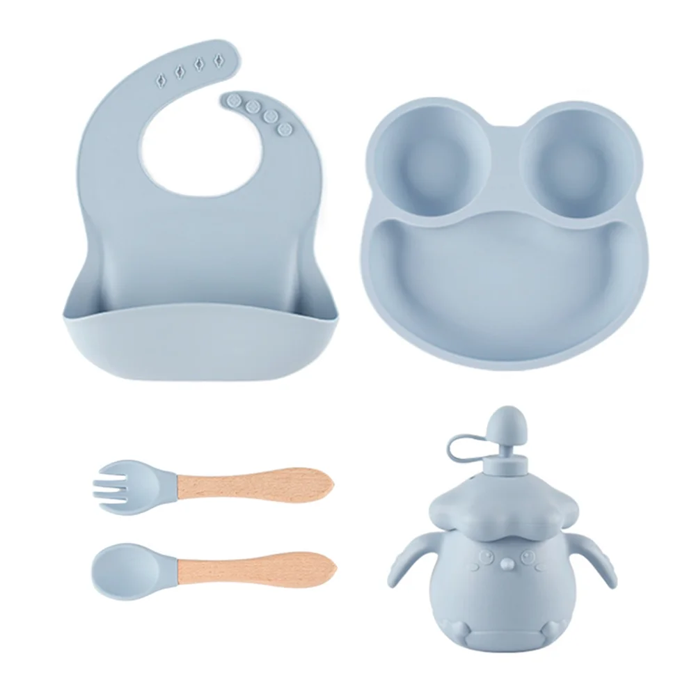 5PCS Infant Feeding Dish Set Suction Bowl Silicone Plate Children's Tableware Personalized Name Dinner Plate Cup Spoon