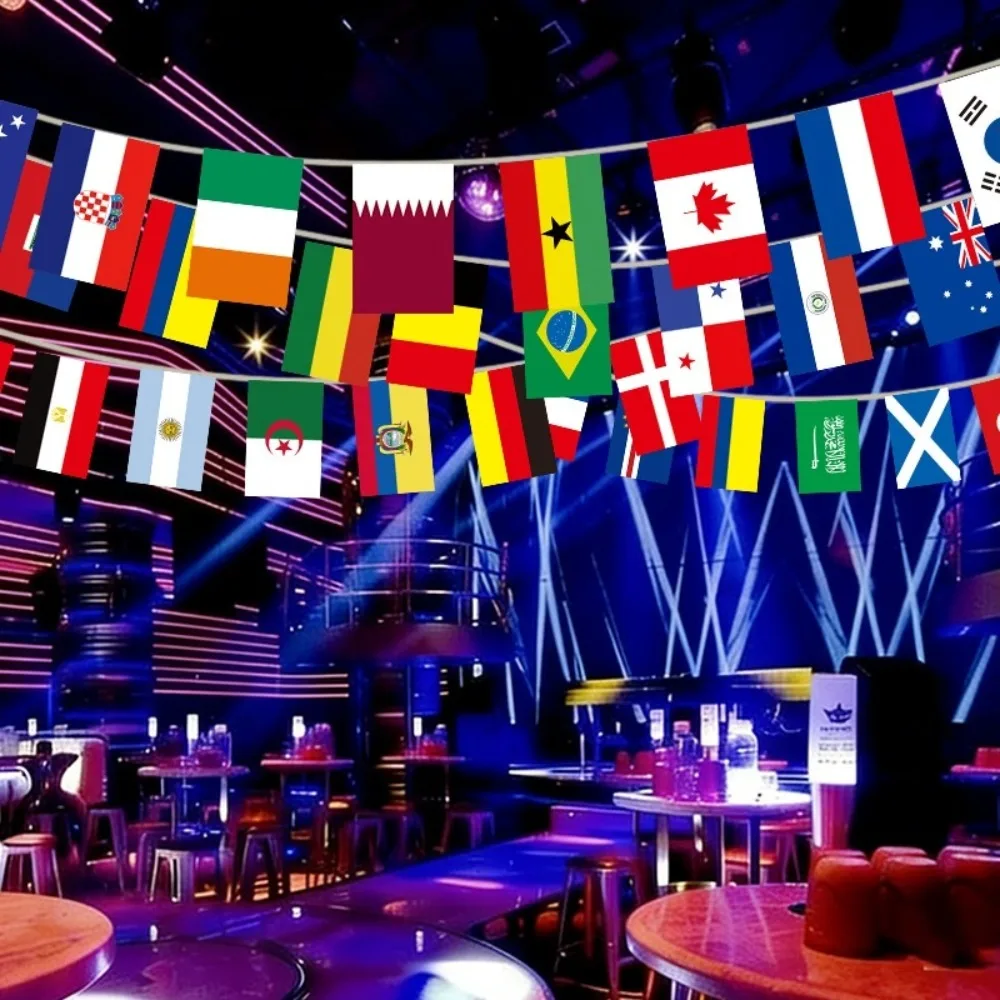 14.5M World Flag String Polyester 48 National Team Flags Banner for Sports Viewing Parties Public Festivals Each Flag 14x21cm