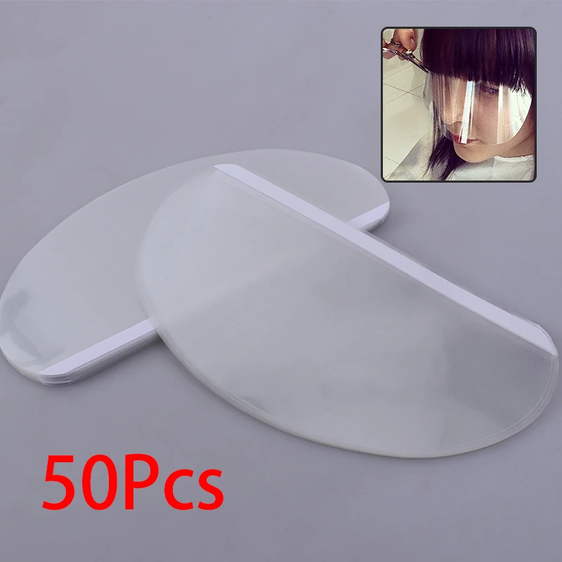 

50Pcs Transparent Self-adhesive Face Shields For Hair Bangs Cutting Disposable Salon Face Cover Face Mask Barber Supplies