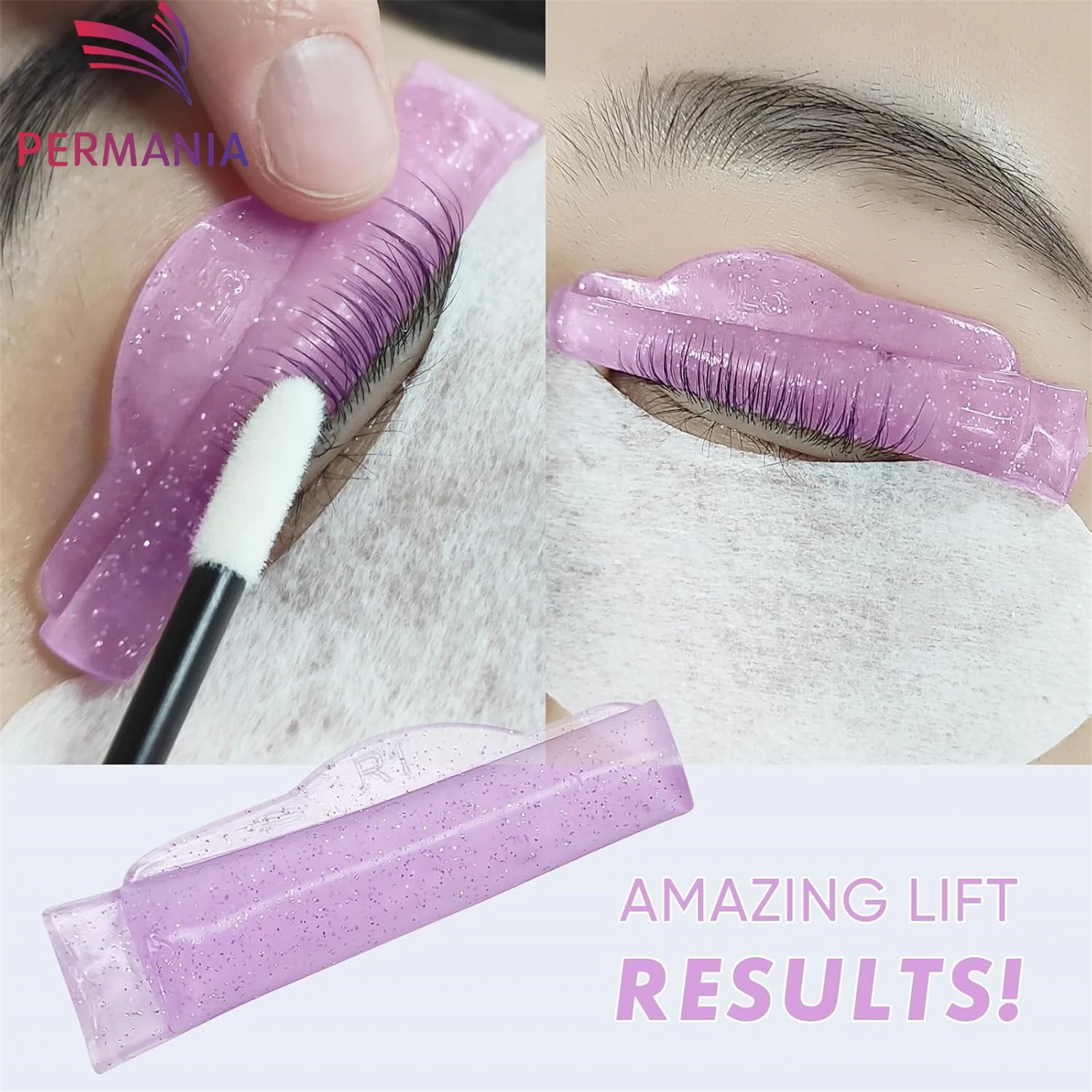 PERMANIA 5 Pairs Glue Free Silicone Eyelash Perm Rod Sticky Lash Lift Shield Eyelashe Curler Accessories Applicator Makeup Tools