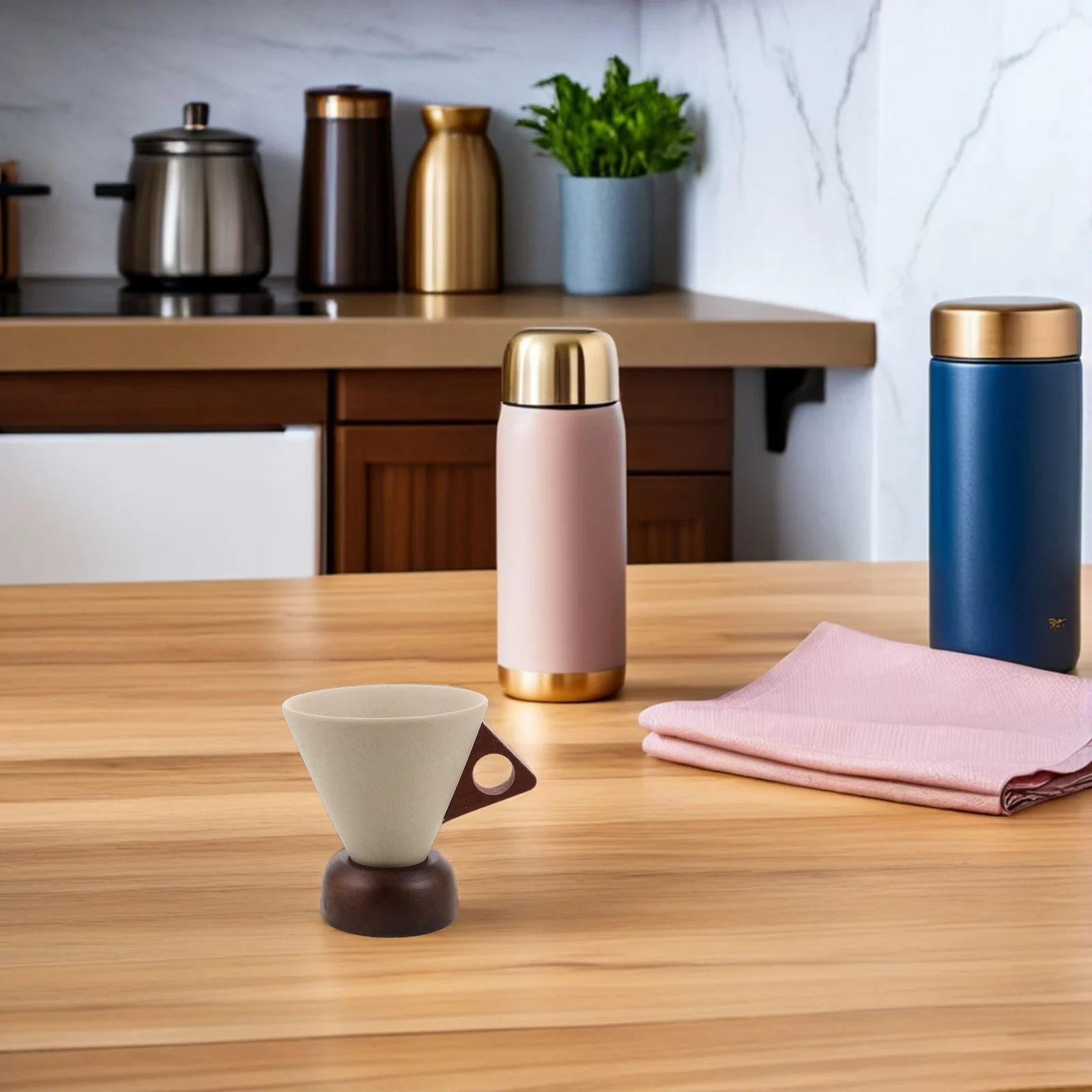 

Ceramic Coffee Mug Funnel Design 250ml Wooden Base Heat Resistant Lightweight Stylish for Coffee Tea Daily Use