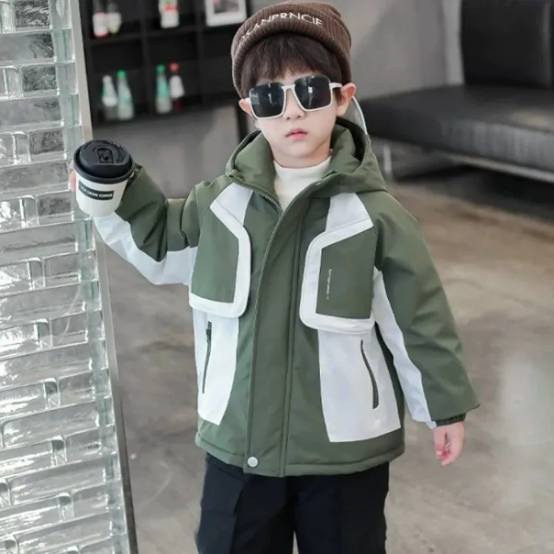 Plus Size Boys' Fleece Windbreaker Parka for Winter 2025 - Newborn Thickened Baby Jacket with Thermal Insulation