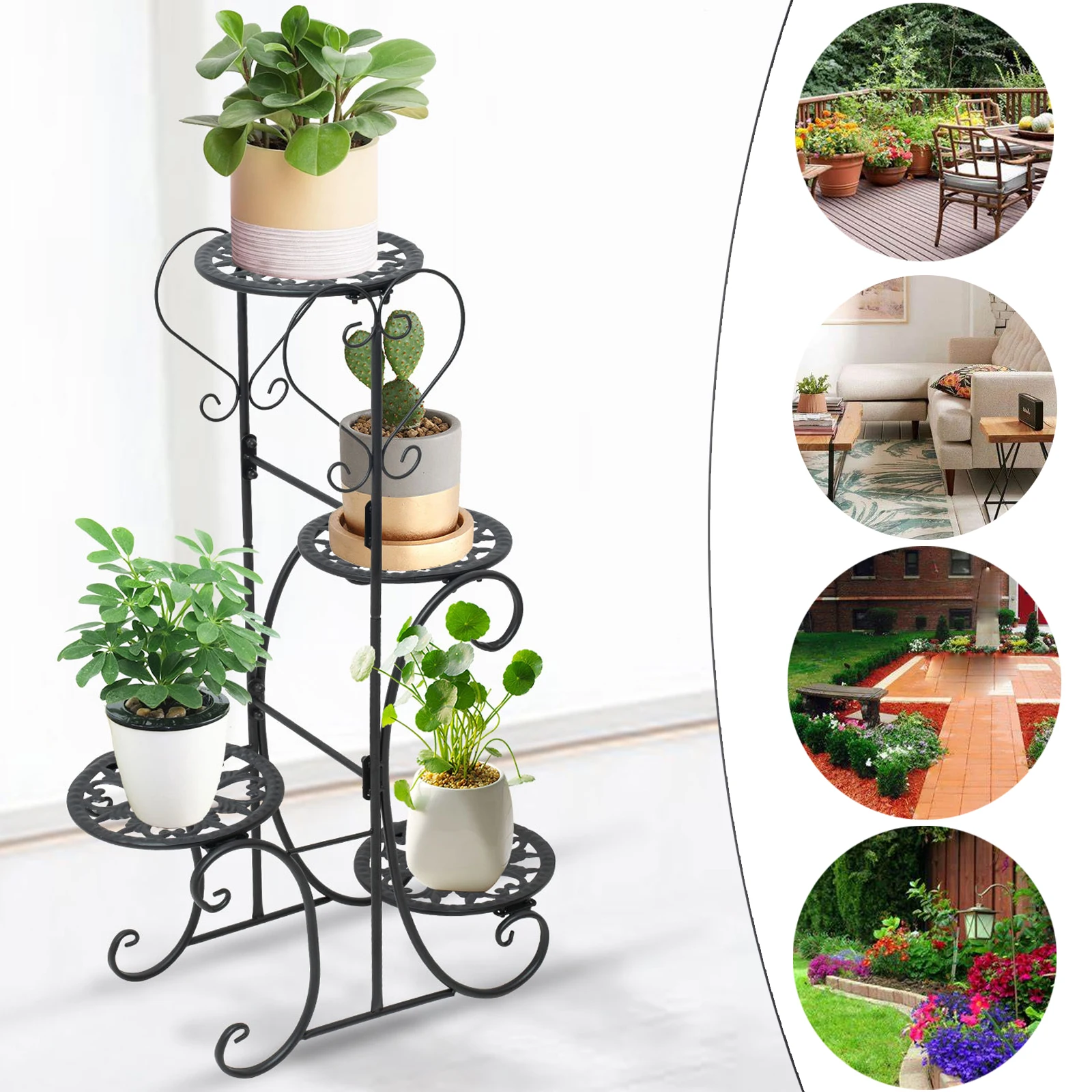 4 Tier Metal Shelves Indoor Outdoor Flower Pot Plant Stand Display Shelf Multilayer Rack