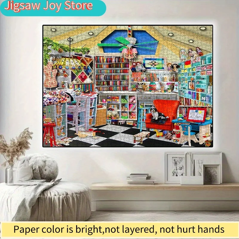 

Набор из 1000 элементов для самостоятельной сборки: бумажный пазл на тему теплой мастерской, с креативным и красочным дизайном, создающий пространство для творчества, наполненное разнообразными элементами.