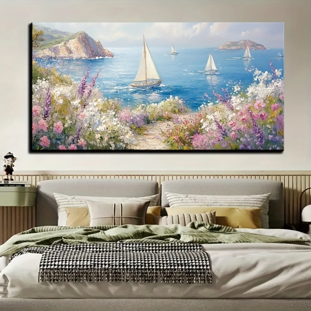 

Large mural canvas painting, modern aesthetic artwork, home decor, 1.5 inch thick pine solid wood frame