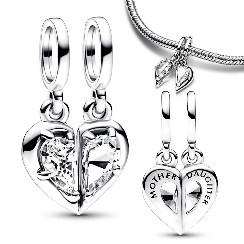 Gorgeous 925 Sterling Silver Linked Sister Hearts Split Pendant Charm Fit DlY Bracelet Necklace Bracelet DIY Jewelry Gift Making