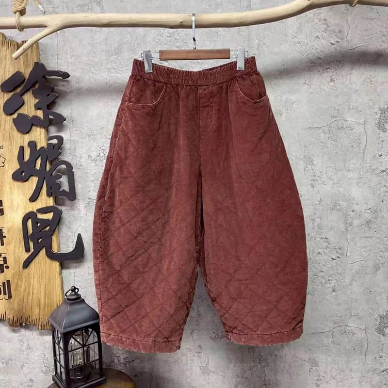 Solid Harem Pants for Women Vintage Trousers Women Korean Style Casual Winter Warm Rhombic Quilted Lantern Pants Women Clothing