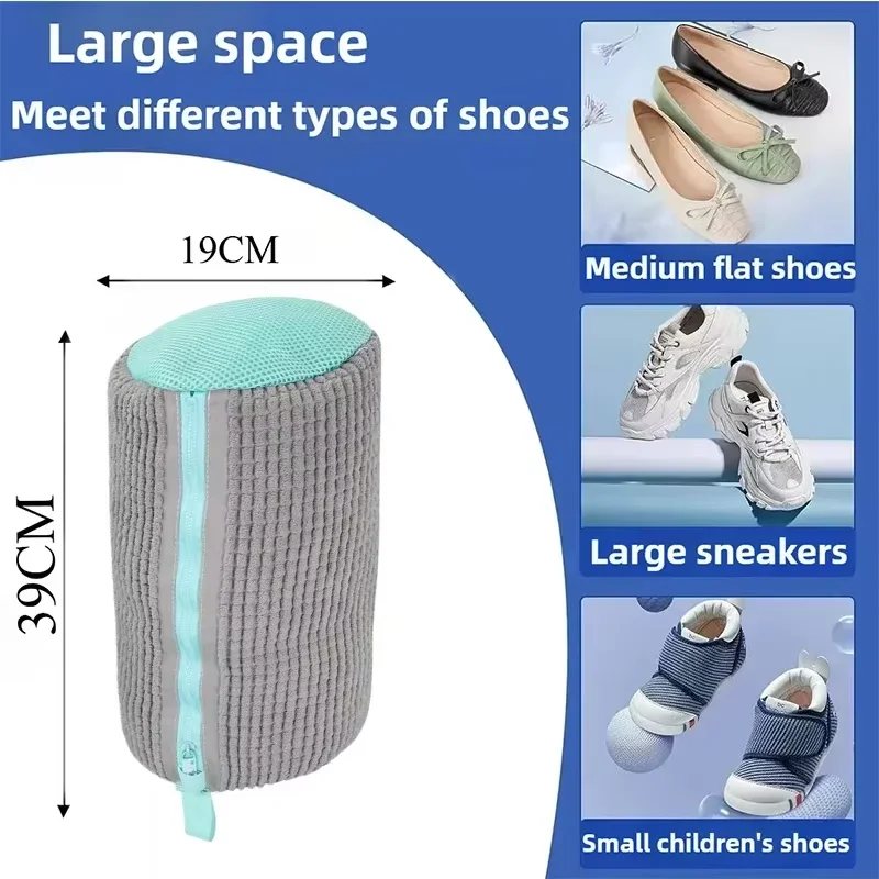 Duurzame schoenwasmachinezak voor alle soorten schoenen met rits voor sneakers en casual schoenen, wasbaar en herbruikbaar.