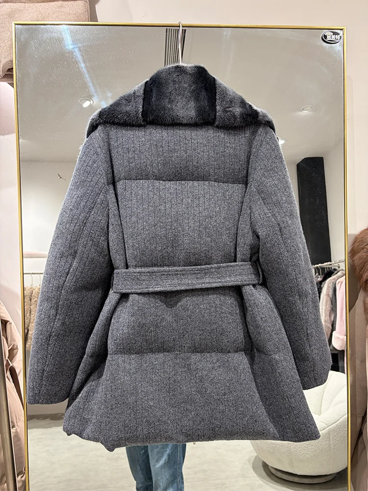 2026 Women Winter Cashmere Wool Goose Down Jacket Real  Natural Mink Fur Collar Thick Female Outwear Coat Puffer Jackets