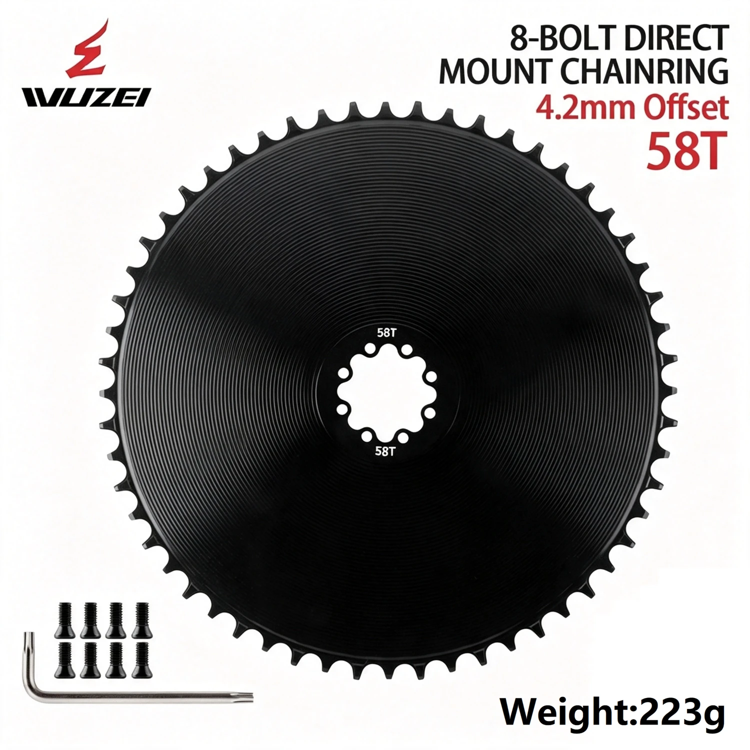 WUZEI Rennrad 8-Loch-Kettenblatt für SRAM AXS Force Red Flattop Kette 40T-58T 4,2mm Offset Fahrrad-Kettenblatt mit schmaler-breiter Krone – Detail 24