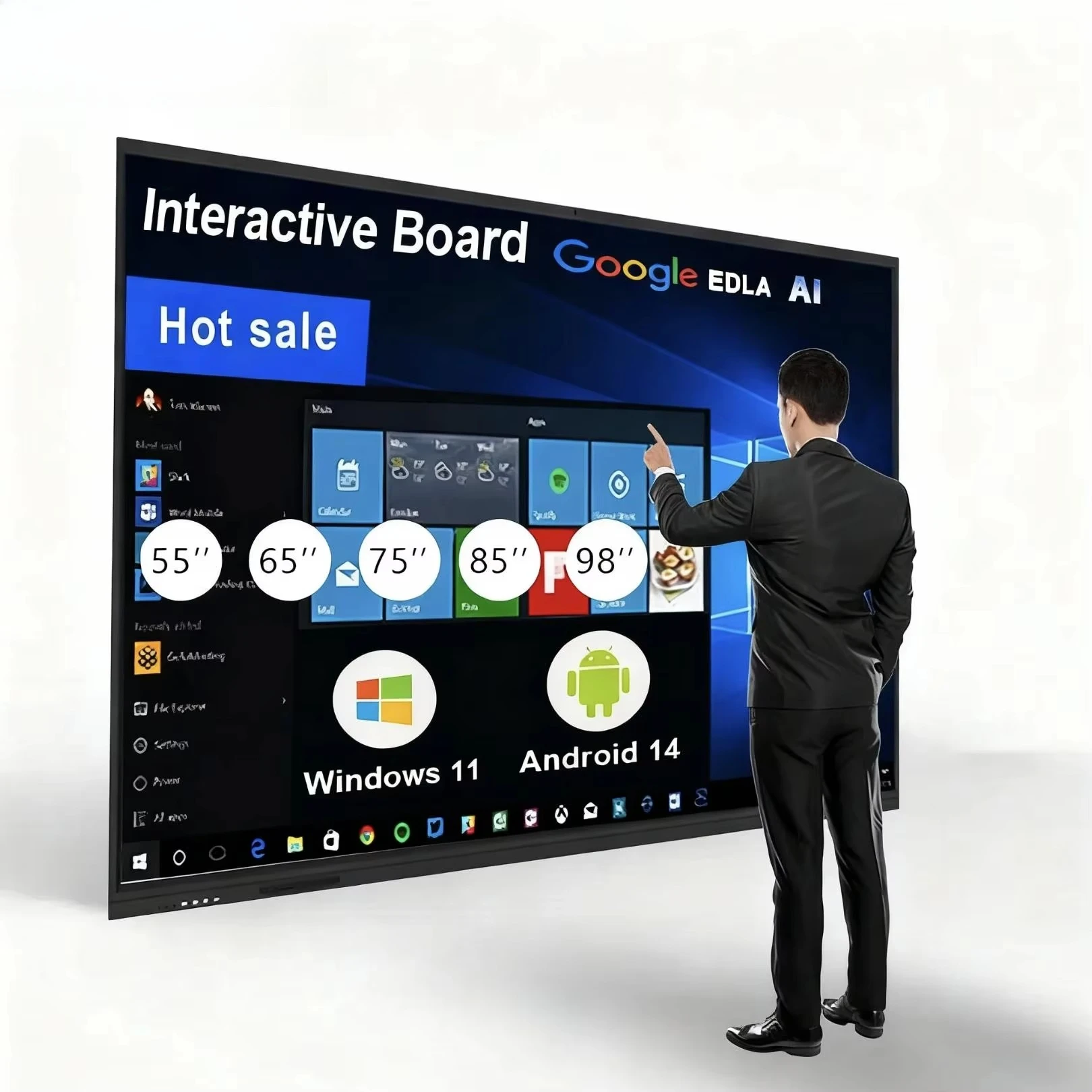 Ex-factory price 4K 16:9 interactive LED touch screen electronic whiteboard 20 touch  I3 4G RAM 128G ROM for school