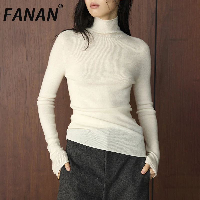 

FANAN тонкий теплый вязаный свитер женский водолазка с длинным рукавом однотонные топы в стиле минимализм офисная женская одежда зимняя новинка
