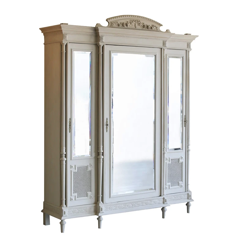 American solid wood wardrobe antique light luxury bedroom antique storage retro 3 door wardrobe