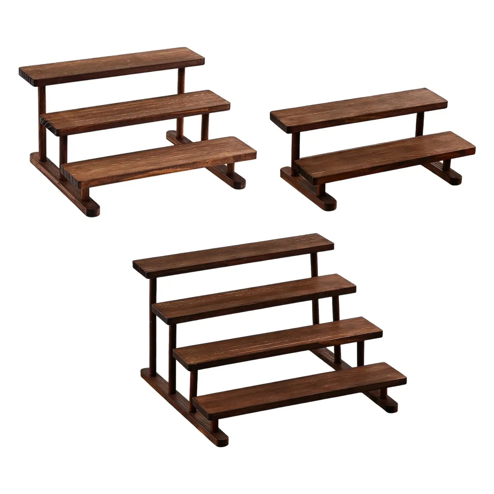Figure Display Stand Rustic Wooden Display Riser, Tiered Perfume Organizer, Cupcake Stand Holder for Toys Makeup Crafts