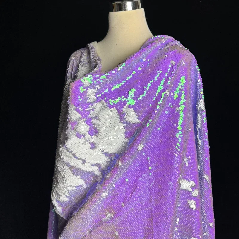 Reversible Two Color Fish Scale Fabric Dance Costume Writing Graffiti Background Iridescent Lightweight Stretchable Fabric