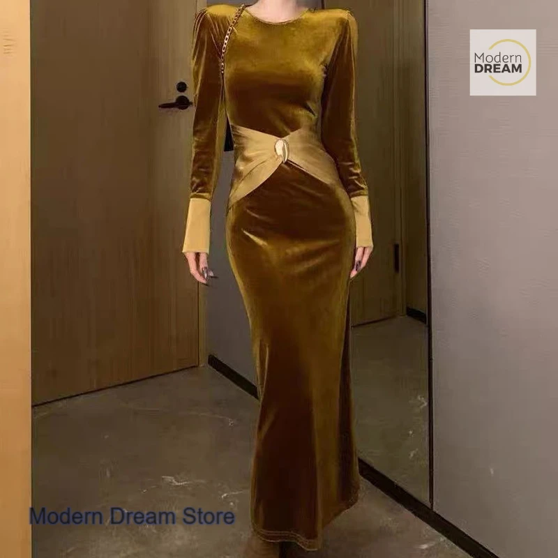 

Korean black design palace style dress women's spring and autumn new fashion covered meat stitching velvet temperament skirt