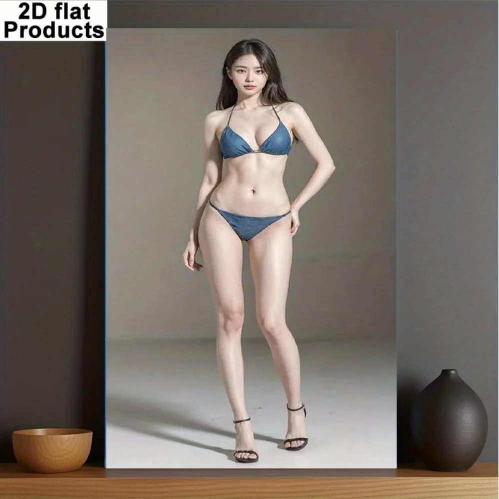 Denim-Bikini-Modell Kunstdruck auf Metall Minimalistische Wanddekoration für Wohnzimmer Schlafzimmer, Geschenk für besondere Anlässe-1