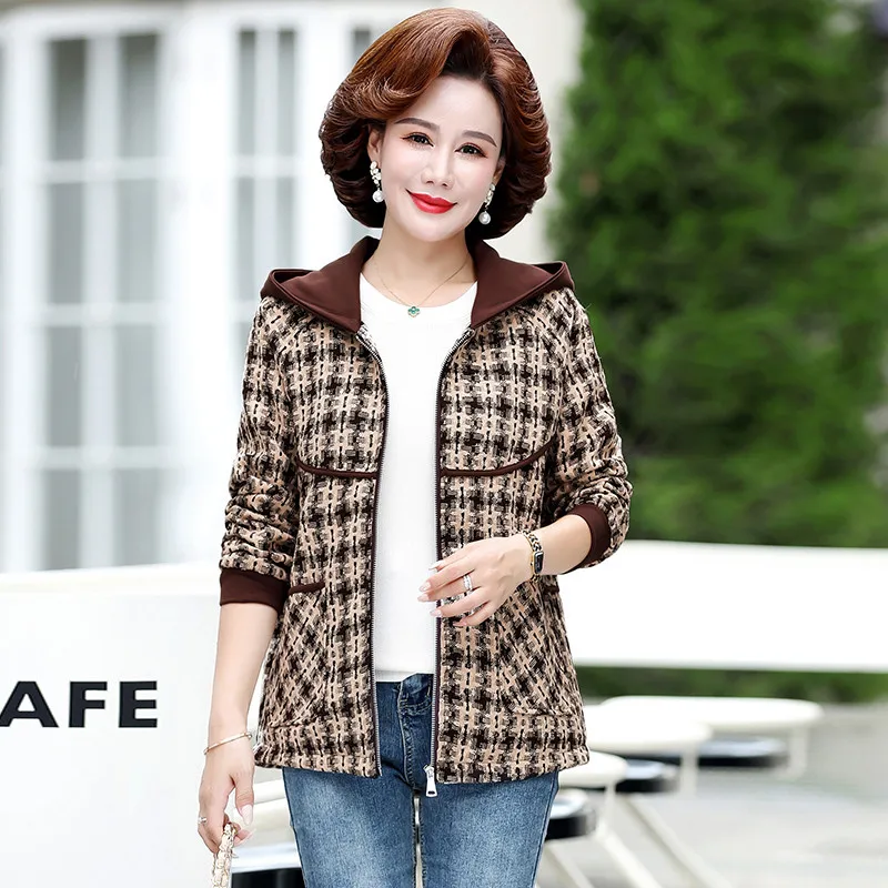 Spring autumn 2026 New women Thousand Bird Grid Coat Women's jackets Top Spring Autumn Mid aged Mom's Fashion Casual Jacket