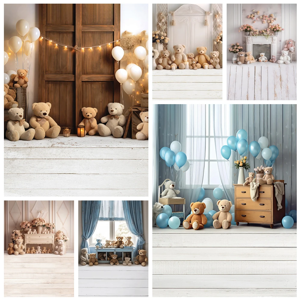 

Boho Indoor Cute Bear Flower Photography Background Kids Birthday Party Cake Smash Portrait Decor Backdrop Photo Studio Supplies