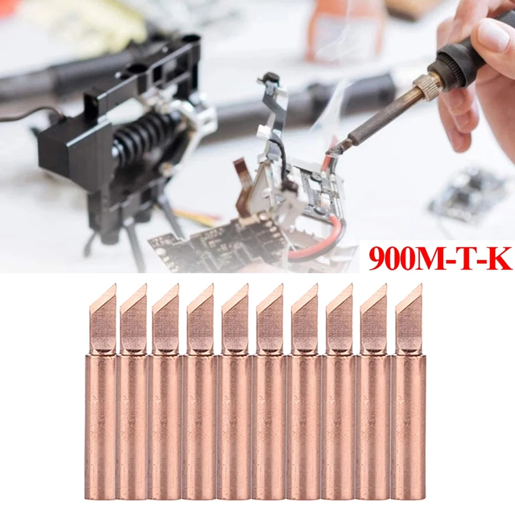 10 Pack 900M-T-K Pure Copper Soldering Iron Tips For 936 8586 937 938 969 852D Stations, K Shape Welding Tip