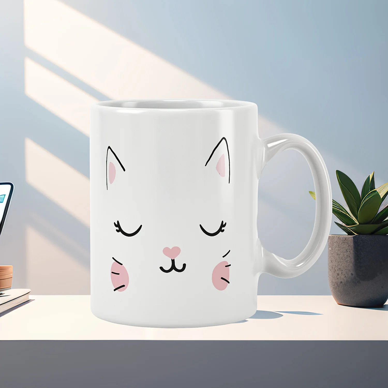 

1pc Cute kitten pattern ceramic mug, machine washable, suitable for kitchen and dining room use.