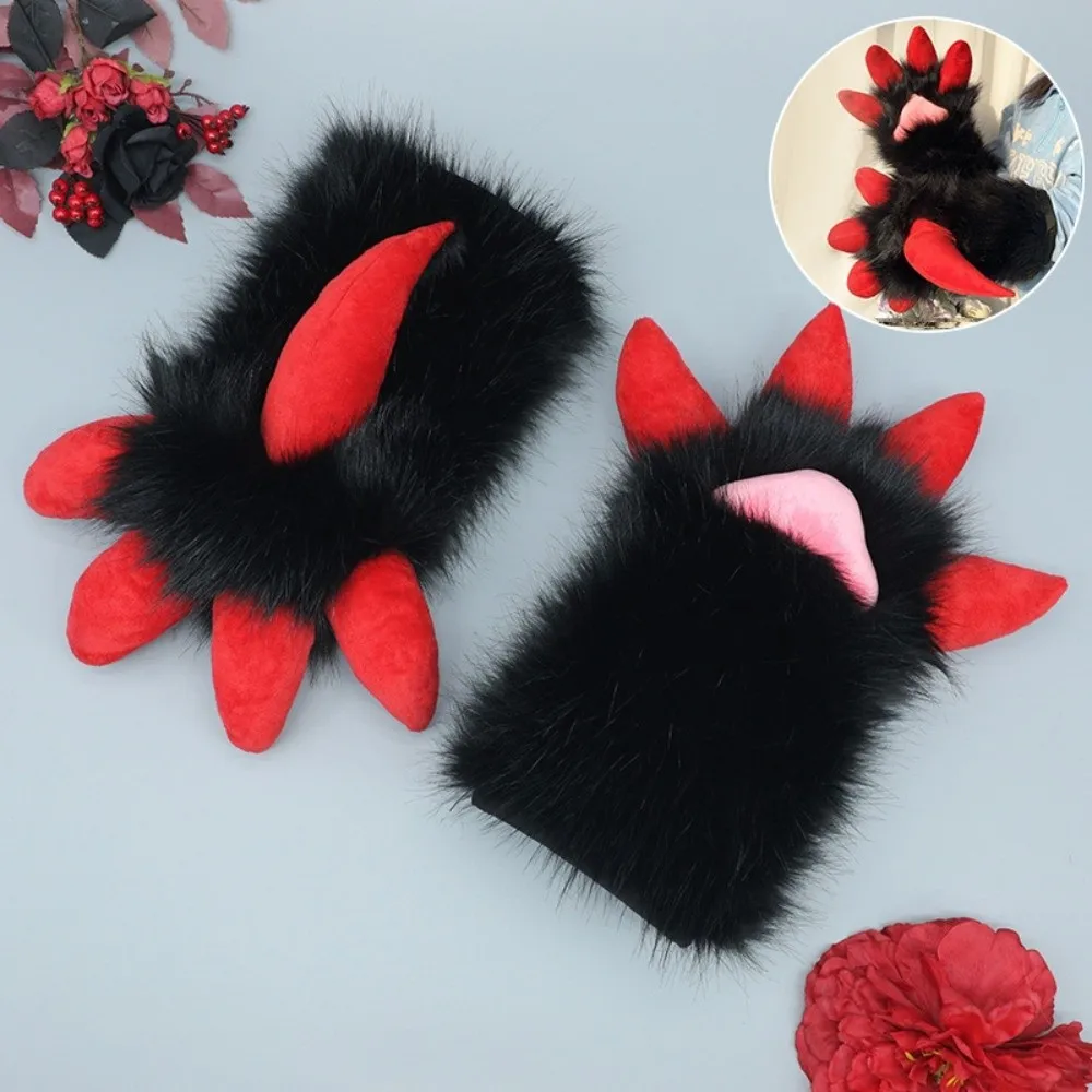 New Cartoon Animal Fursuit Paw Gloves Faux Fur with Nails Fursuit Claw Gloves Handmade Thicken Furry Gloves Props