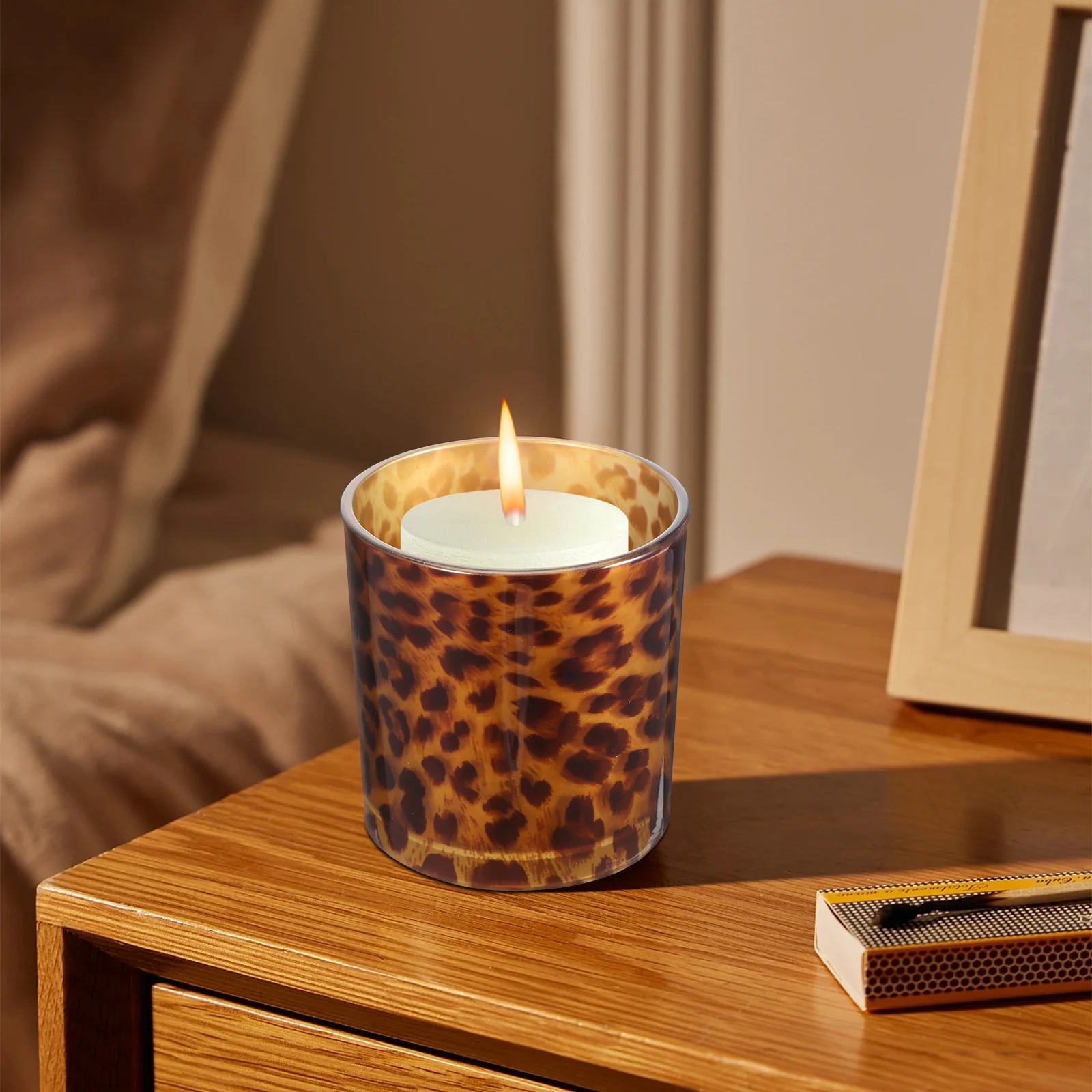 1 قطعة حامل الزجاج نمط الفهد الإبداعية سطح المكتب Tealight حامل الشمعدان الزخرفية سطح المكتب الشمعدان #5