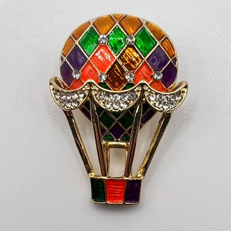 أزياء النفط يقطر ثلاثي الأبعاد اللون منطاد الهواء الساخن بروش سبيكة حجر الراين بروش دبوس دعوى بروك للرجال والنساء #3