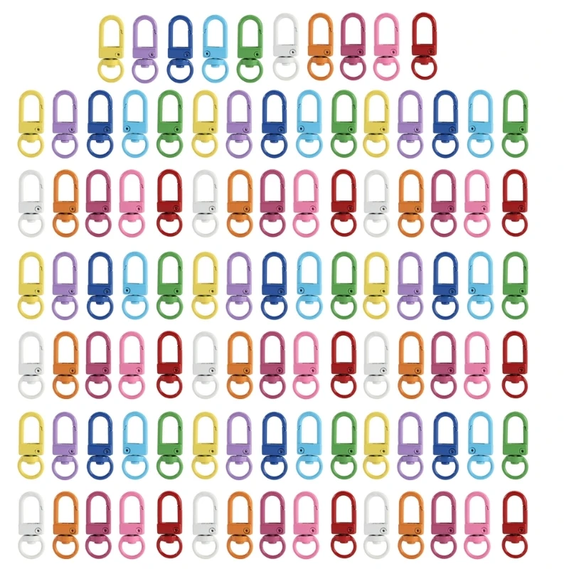 95AB 100pcs สีสัน Carabiner Clasp Key CHAIN ​​Lobster Clasps หมุนพวงกุญแจตะขอโลหะ Hook Crafting Essential