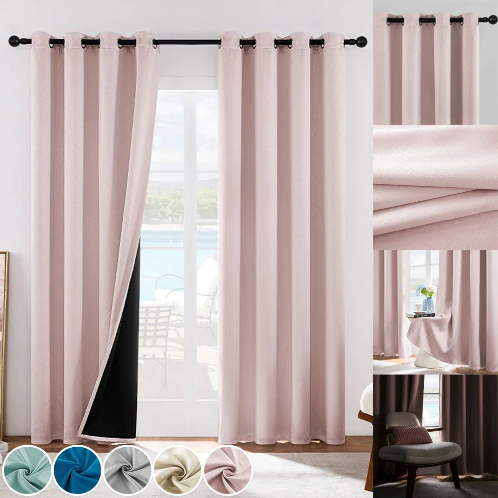 Solid Color Blackout Curtains Living Room Heavy Duty Window Drapes 100% Blackout Curtains Heat and Full Light Blocking Drapes