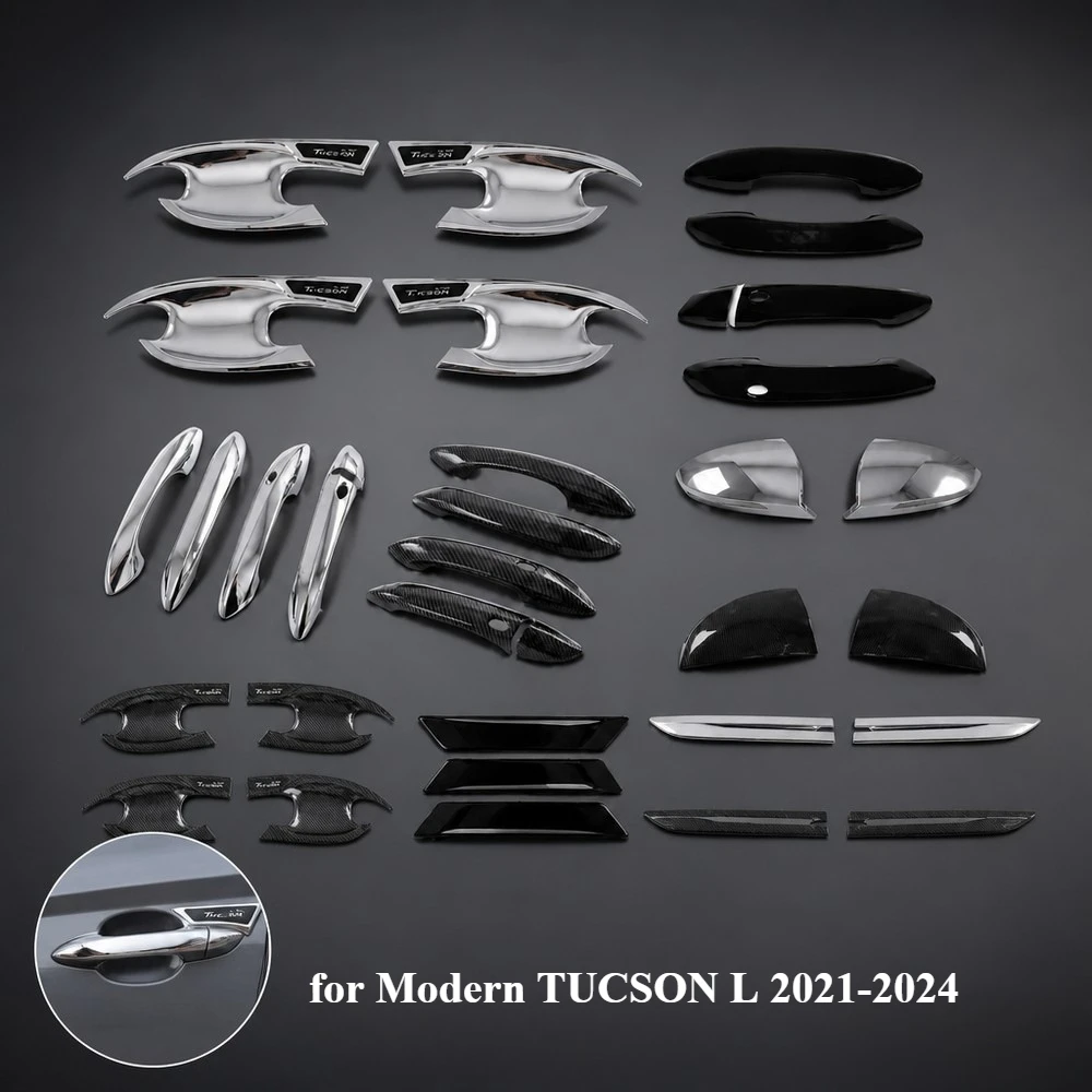 for Modern TUCSON L 2021-2024 Car Door Handle Covers Mirror Caps Fuel Tank Cover Chrome Carbon Fiber Exterior Trim Accessories