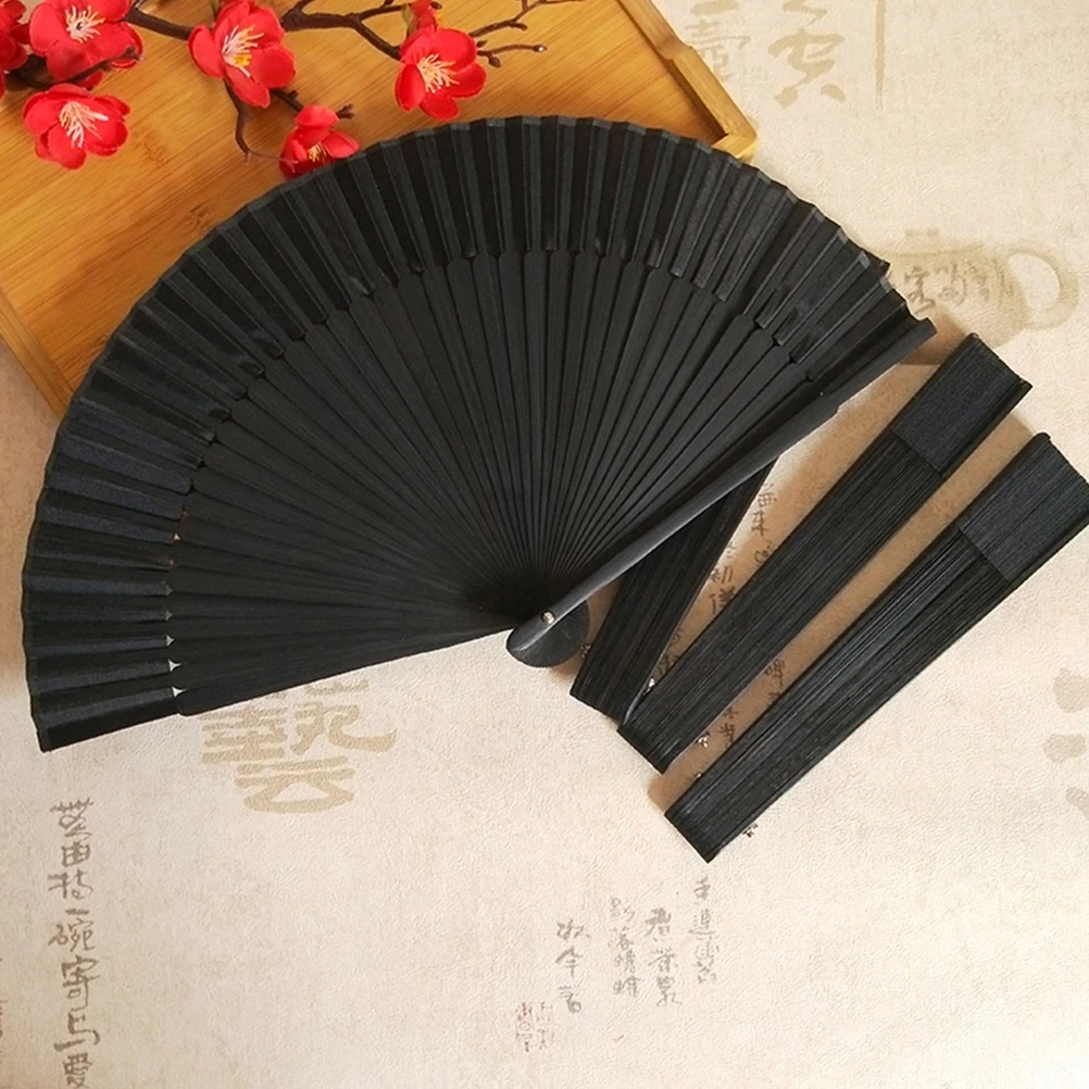 

Black-faced Silk Fan Hand Folding Fans Bamboo Decoration Large Size Strong Wind Summer Outdoor Wedding Party Favor Gift Box