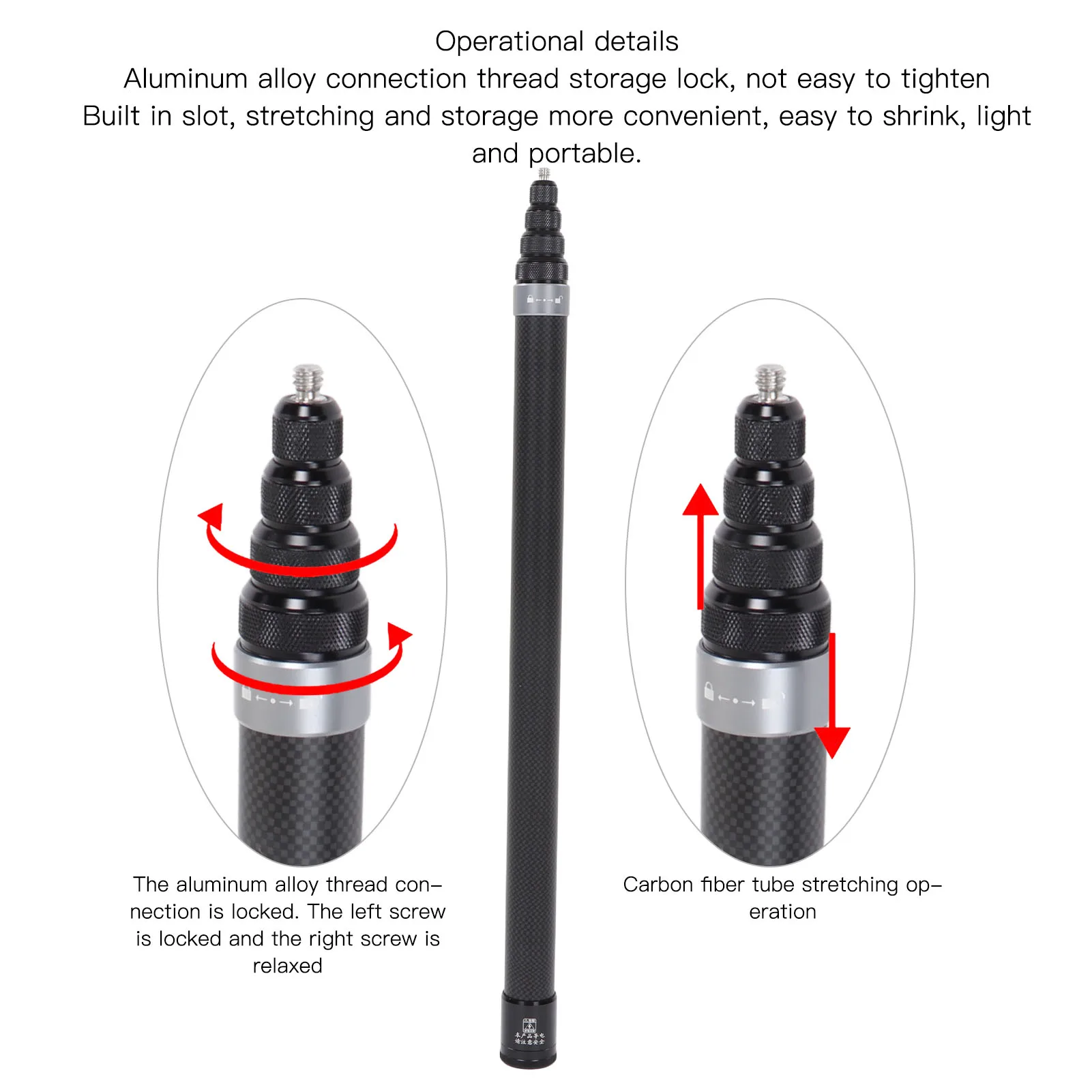 عصا سيلفي لكاميرا الحركة قبضة مريحة 300 سم عصا سيلفي لكاميرا الحركة المحمولة من الكربون 9 أقسام للعمل