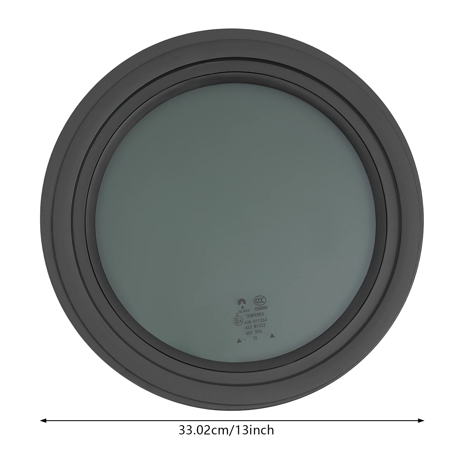 RV Window, RV Trailer Window, Camper Window, 13 Inch Round Fixed Smoked Glass, Tempered Privacy Sunshade Window with Black Trim Ring, Sun Heat Proof, Easy Install, Impact Resistant, For Motorhome Caravan Travel Trailer Door Side Wall Replacement
