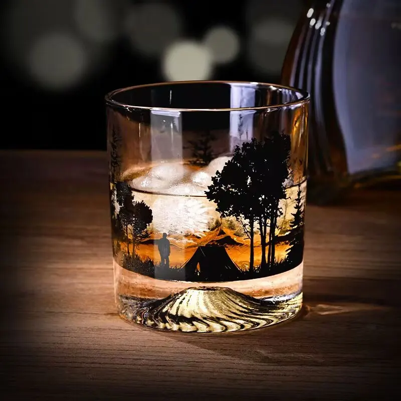 300ml Creative Whiskey Glass Black Silhouette Pattern Wine Glass Outdoor Picnic Water Bottle Cocktail Glass Coffee Wine Goblet