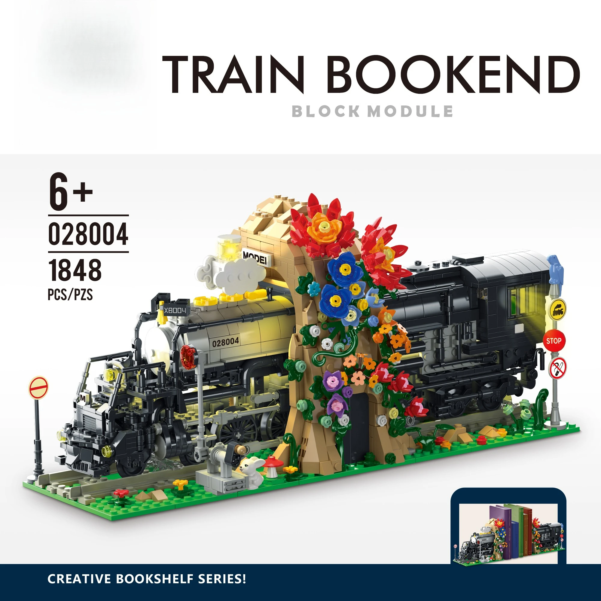 

Creative Train Bookend Building Set - 1848 Premium Blocks, Steam Engine Bookshelf Decor - English Version