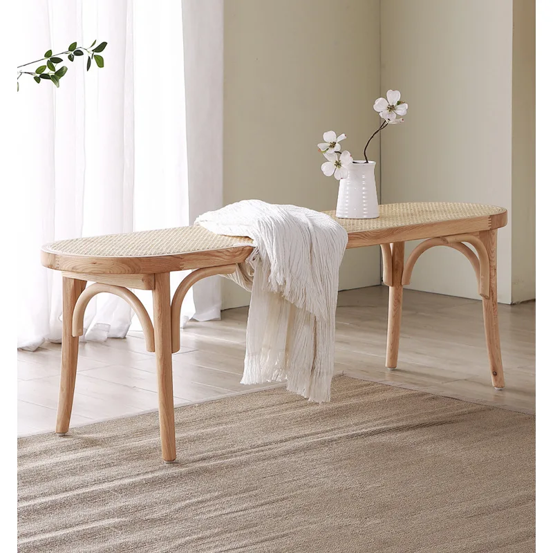 Factory Direct 2026 Sail stool Wooden bench Household dining table bench Black rattan dining stool Sail stool Bedroom dining roo