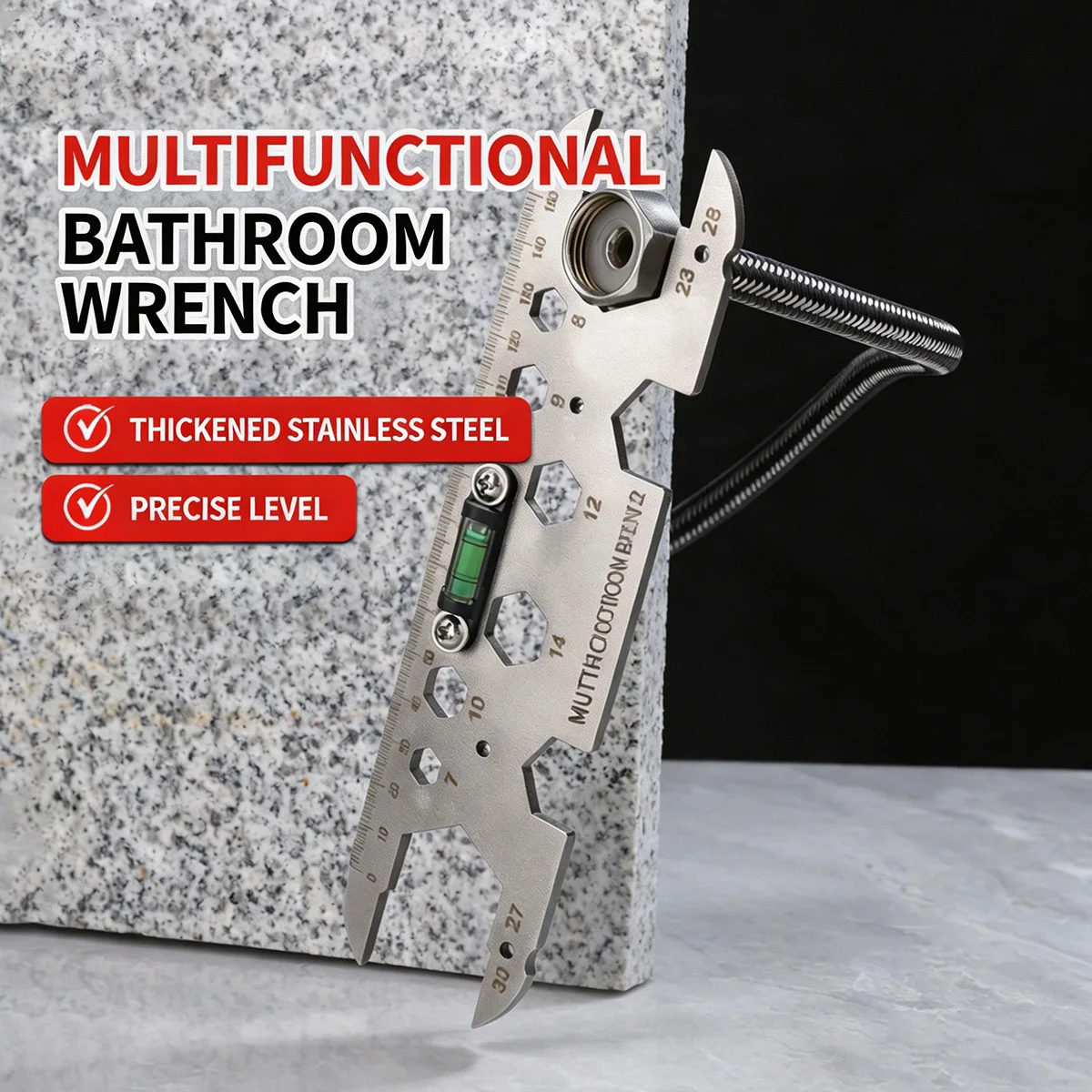 Multifunctional Bathroom Wrench Stainless Steel Built In Level For Shower Faucet Nozzle Installation Removal Home Repair Tool