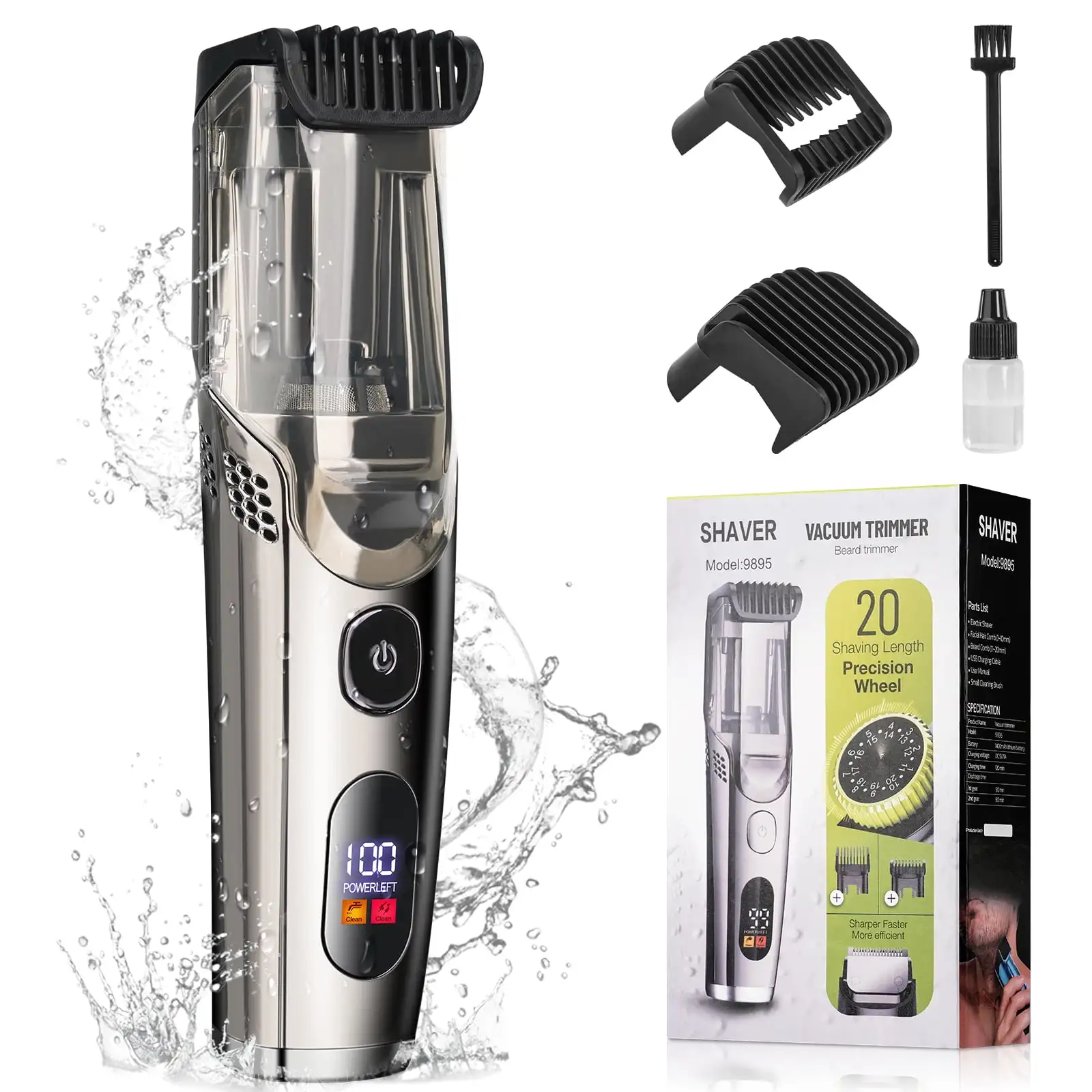 Sweker Vacuum Beard Trimmer for Men Hair Clippers for Men with Adjustable Comb (1-20mm) Precision Blades Cordless Electric Razor