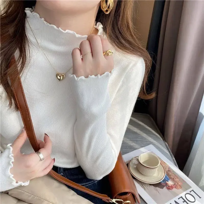 

Women Clothing Fashion Ruffled Collar Knitted Sweater Women Pullovers Long Sleeve Knit Sweater Pullover Women Tops Sweaters Q782