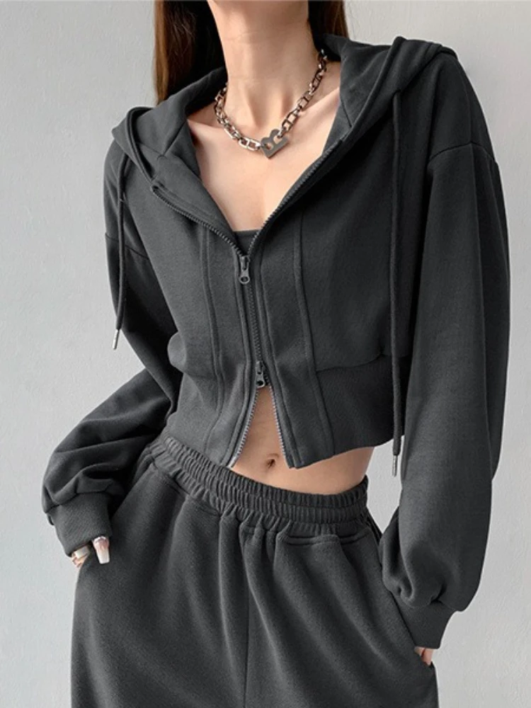 フルジップアップ ルーズフィット レディース パーカー エッセンシャル Y2K ヴィンテージ 若々しい服 エモ 長袖 デザイナー レディース フーディー スウェットシャツ