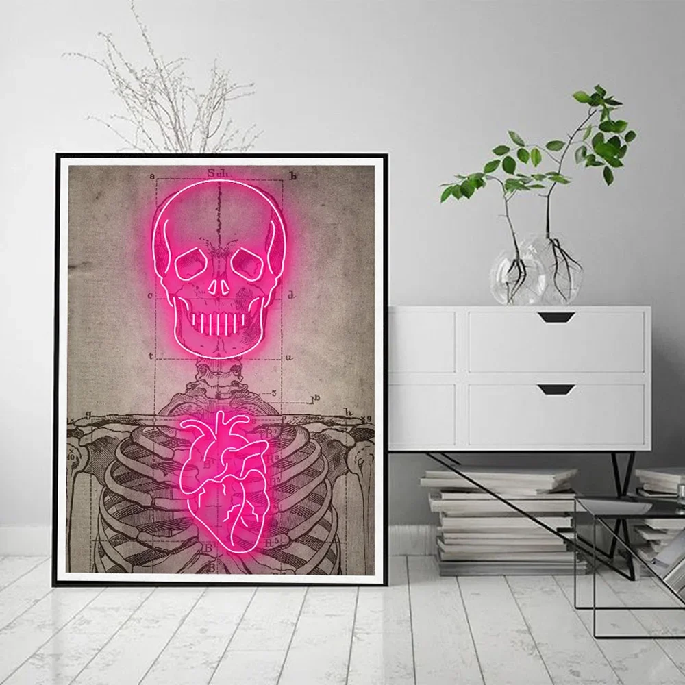 Modern Scandinavian Classic Wall Art Neon Skull Abstract HD Canvas Poster Print Home Bedroom Living Room Decoration Gifts