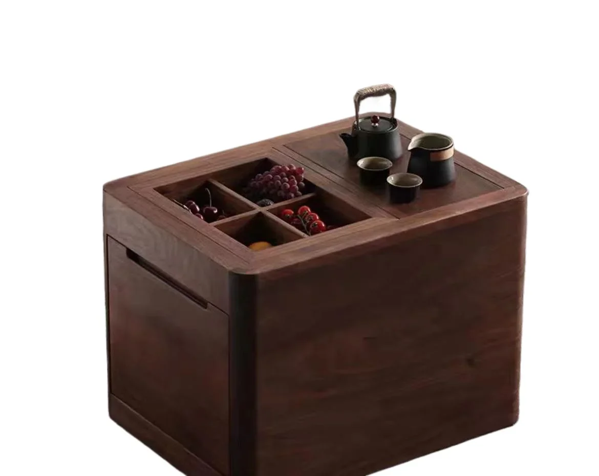 

Black walnut solid wood tea cabinet integrated movable simple household tea table edge
