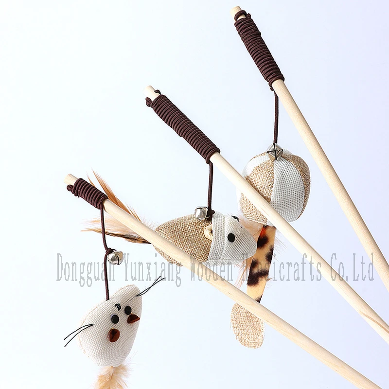 Wooden Cat Wands, Interactive Cat Teaser Sticks with Bell Wood Cat Toy Wands Pet Toys Cat condo Rabbit toys Breathing otter Bugs