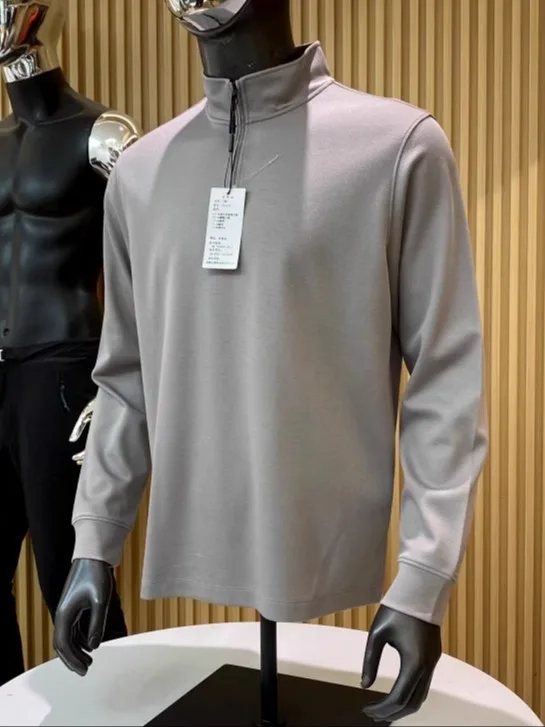 

Итальянская роскошная мужская термофутболка из смесовой шерсти и лиоцелла с высоким воротником на молнии, модная городская модель с длинным рукавом