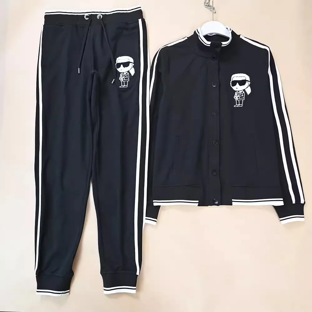 

Sporty Ladies Casual Color Block Hoodie And Pants Set Long Sleeve Stand Collar Knitted Waistband Autumn Spring Fashion